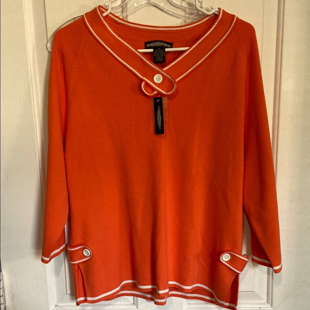 World Republic Orange Sweater with White Trim